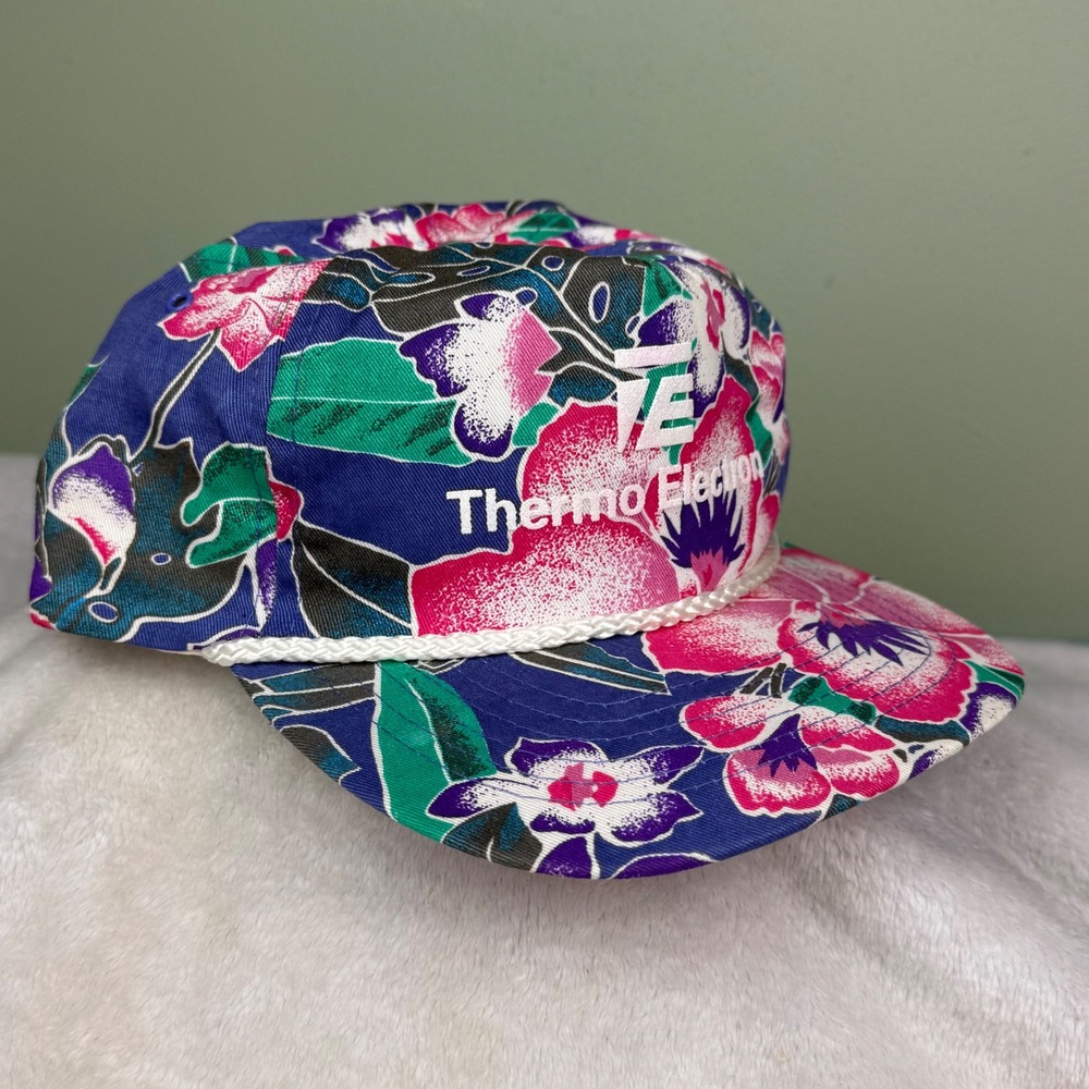 Vintage Thermo Electron‎ Floral Snapback Hat Cameo Rope Hat Blue Pink Tropical